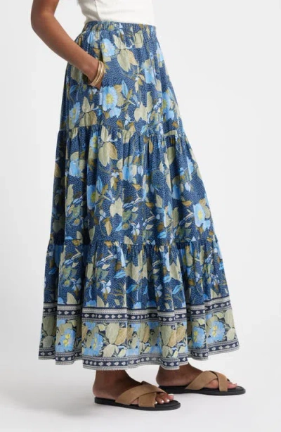 Treasure & Bond Print Tiered Maxi Skirt In Green