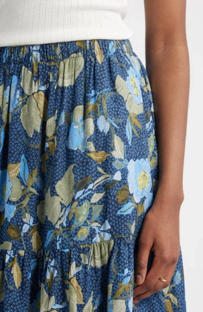 Treasure & Bond Print Tiered Maxi Skirt In Green