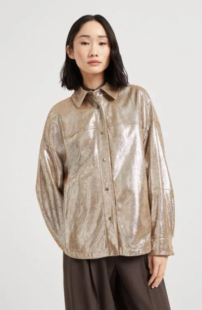 Brunello Cucinelli Oversize Leather Shirt In Gold
