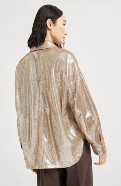 Brunello Cucinelli Oversize Leather Shirt In Gold