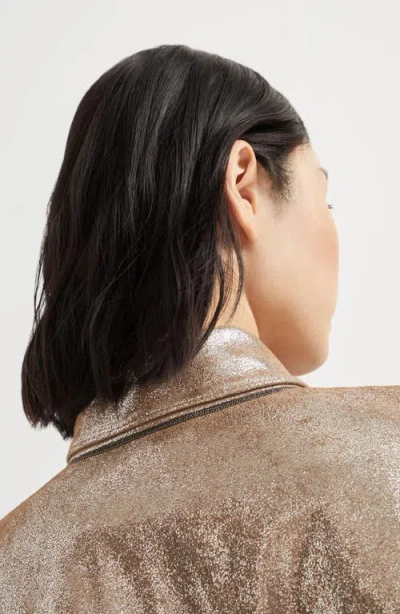 Brunello Cucinelli Oversize Leather Shirt In Gold