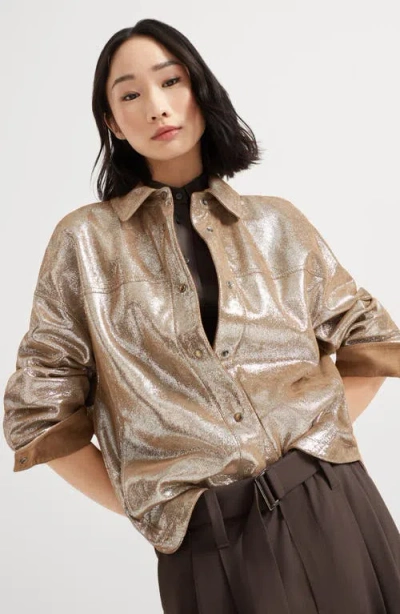 Brunello Cucinelli Oversize Leather Shirt In Gold