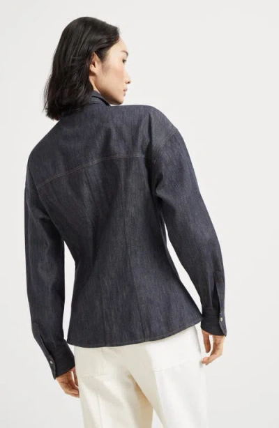 Brunello Cucinelli Bow Pocket Long Sleeve Shirt In Blue
