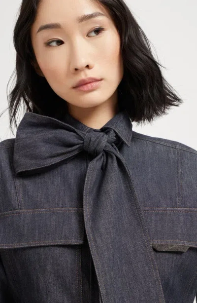 Brunello Cucinelli Bow Pocket Long Sleeve Shirt In Blue