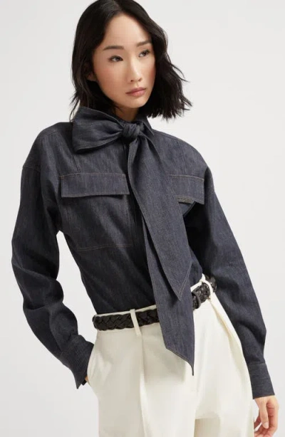 Brunello Cucinelli Bow Pocket Long Sleeve Shirt In Blue