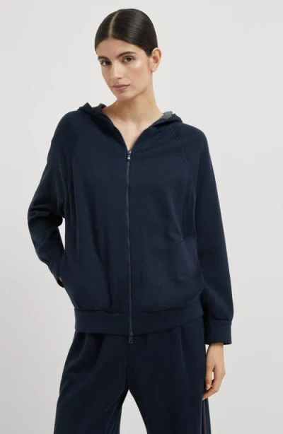 Brunello Cucinelli Hooded Sweatshirt With Side Stripe Detail In Black