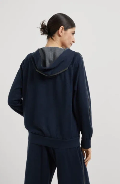 Brunello Cucinelli Hooded Sweatshirt With Side Stripe Detail In Black