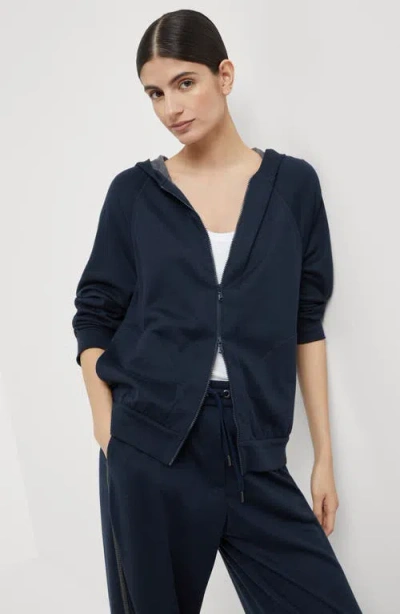 Brunello Cucinelli Hooded Sweatshirt With Side Stripe Detail In Black