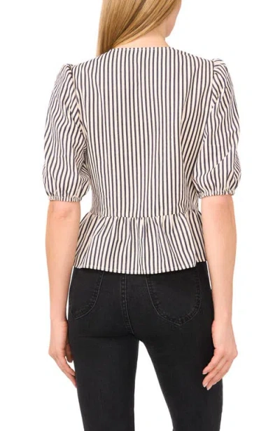 Cece Stripe Bow Front Cotton Peplum Top In Neutral
