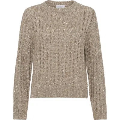 Brunello Cucinelli Dazzling Cable Sweatshirt In Neutral