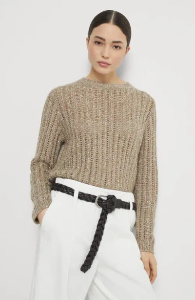 Brunello Cucinelli Dazzling Cable Sweatshirt In Neutral