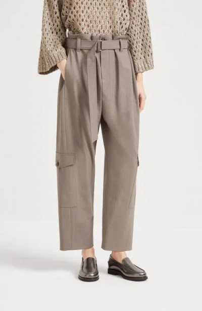Brunello Cucinelli Virgin Wool-blend Cargo Trousers In Brown