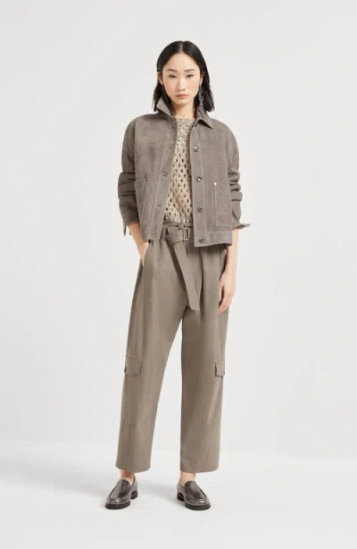 Brunello Cucinelli Virgin Wool-blend Cargo Trousers In Brown