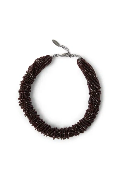 Brunello Cucinelli Vetro And Silver Choker In Brown