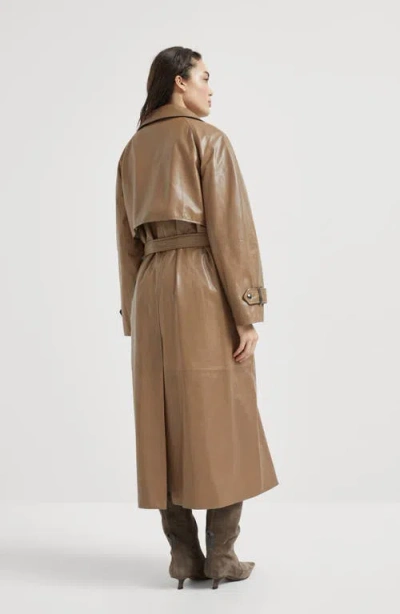 Brunello Cucinelli Polished Nappa Leather Trench With Monili In Brown