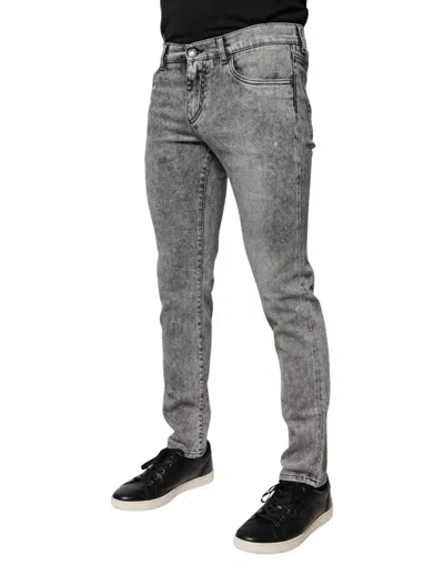 Dolce & Gabbana Logo Plaque Cotton Slim Fit Blue Men's Jeans In Gray