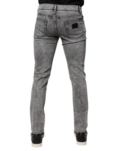 Dolce & Gabbana Logo Plaque Cotton Slim Fit Blue Men's Jeans In Gray