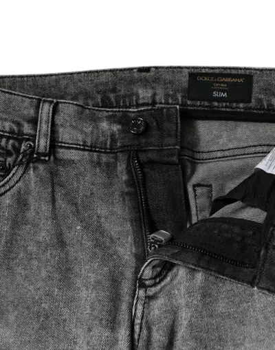 Dolce & Gabbana Logo Plaque Cotton Slim Fit Blue Men's Jeans In Gray