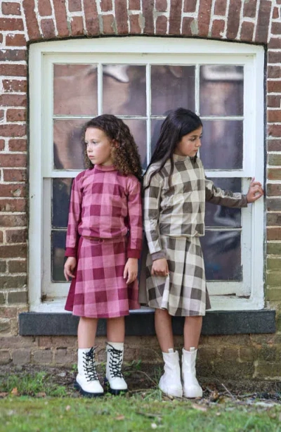 Maniere Manière Kids' Plaid Corduroy A-line Skirt In Brown