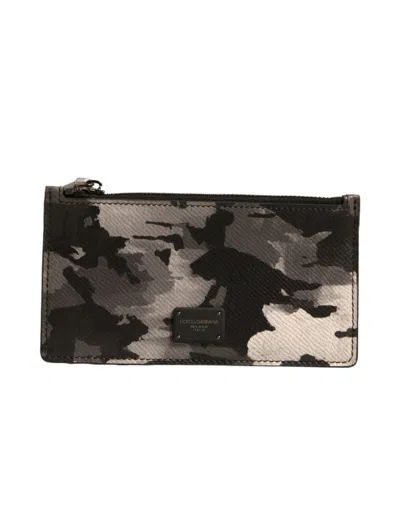 Dolce & Gabbana Multicolor Camouflage Logo Plaque Coin Purse Wallet In Black
