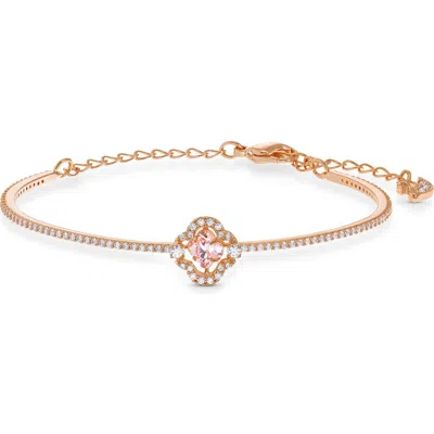 Swarovski Rose Gold-tone Crystal Clover Bangle Bracelet In Gold