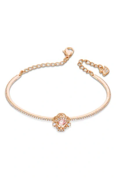 Swarovski Rose Gold-tone Crystal Clover Bangle Bracelet In Gold