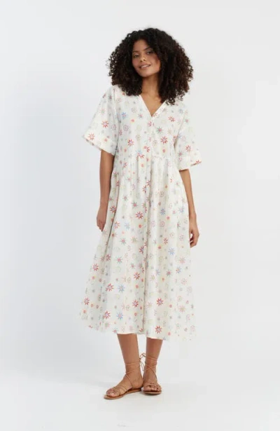 Chinti & Parker Cream Linen-cotton Etoile V-neck Sundress In White