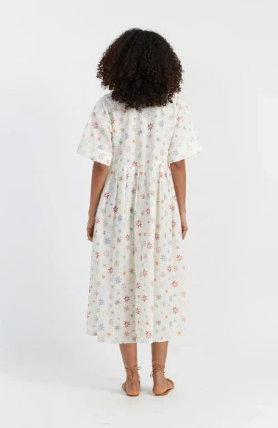 Chinti & Parker Cream Linen-cotton Etoile V-neck Sundress In White