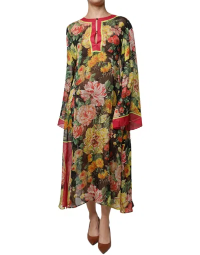 Dolce & Gabbana Multicolor Floral Silk Kaftan Maxi Dress In Multi