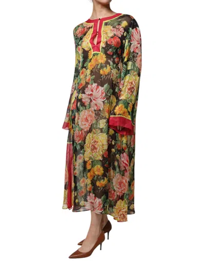 Dolce & Gabbana Multicolor Floral Silk Kaftan Maxi Dress In Multi