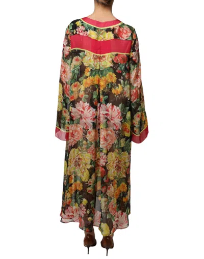 Dolce & Gabbana Multicolor Floral Silk Kaftan Maxi Dress In Multi