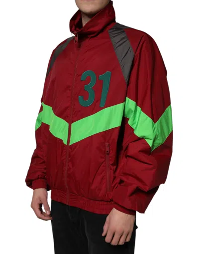 Dolce & Gabbana Multicolor Nylon Full Zip Windbreaker Jacket In Red
