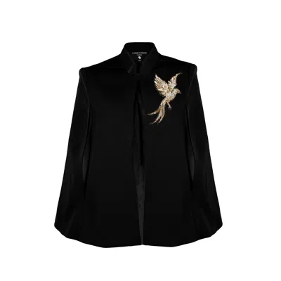 Laines London Women's Black Laines Couture Tailored Cape With Embellished Bird Of Paradise