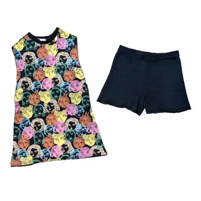 My Little Belleville Women's Brenda Knit Two-piece Set- Navy Blue Floral Faces In Blue