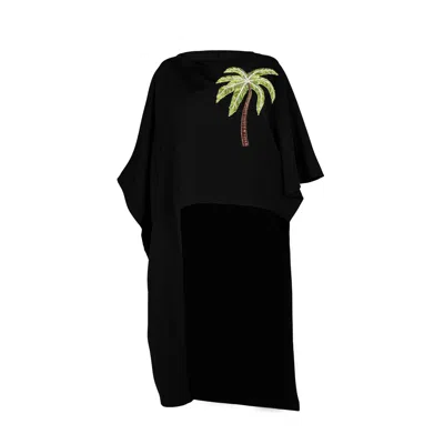 Laines London Women's Black Laines Couture Asymmetric Blouse Cape With Embellished Luxe Palm Tree