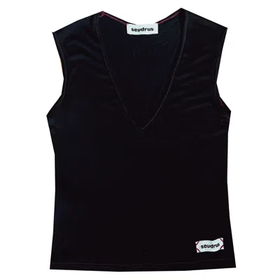 Sevdrus Women's Black / Red Black Ticket Semi-sheer V Neck Body
