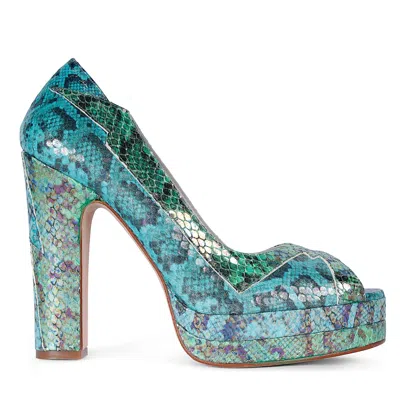 Terry De Havilland Women's Blue / Green / Silver Luna Ocean Platform Block Heel In Green