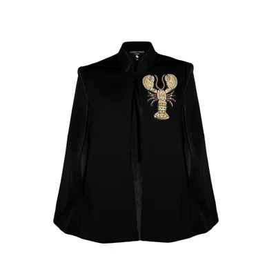Laines London Women's Black Laines Couture Tailored Cape With Embellished Lobster