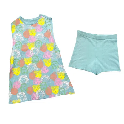 My Little Belleville Women's Brenda Knit Two-piece Set- Light Blue Floral In Gray