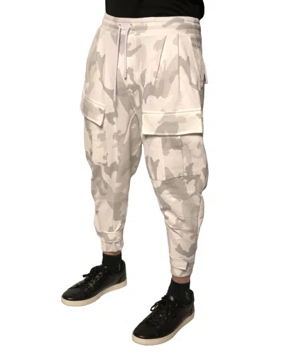 Dolce & Gabbana White Camouflage Cargo Jogger Men's Pants In Gray