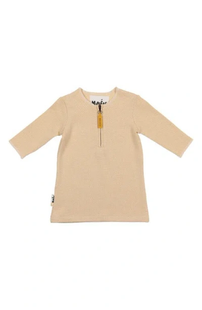 Maniere Manière Kids' Microgrid Long Sleeve Zip Top In Brown