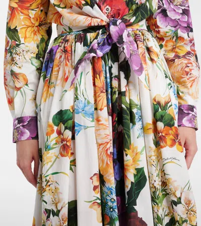 Dolce & Gabbana Multicolor Cropped Shirt With Tie Closure On The Front And All-over Floral Print In Cotton Woman