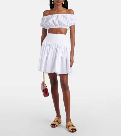 Dolce & Gabbana Pleated Cotton Poplin Miniskirt In White
