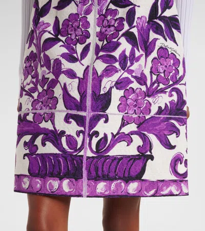 Dolce & Gabbana Majolica Cotton And Linen-blend Miniskirt In Purple