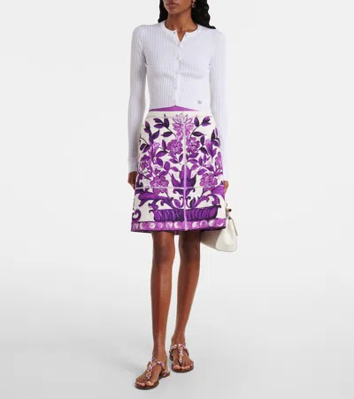 Dolce & Gabbana Majolica Cotton And Linen-blend Miniskirt In Purple