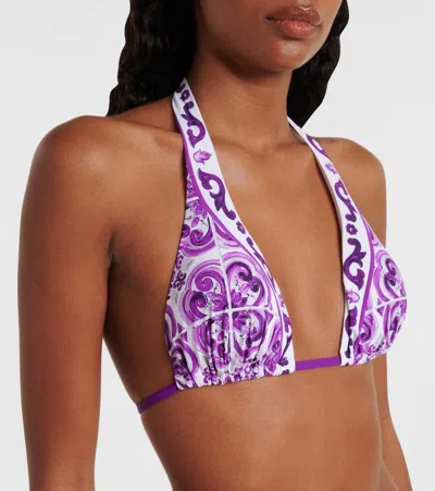 Dolce & Gabbana Women Majolica Print Padded Triangle Bikini Swimsuit In Purple