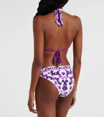Dolce & Gabbana Women Majolica Print Padded Triangle Bikini Swimsuit In Purple