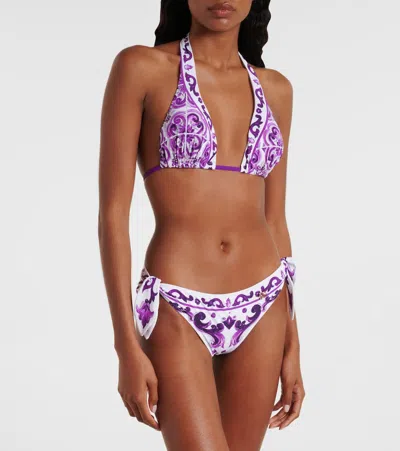 Dolce & Gabbana Women Majolica Print Padded Triangle Bikini Swimsuit In Purple