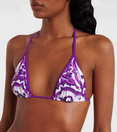 Dolce & Gabbana Maiolica Printed Triangle Bikini In Purple