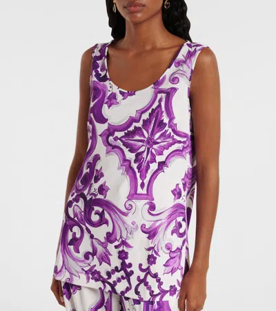 Dolce & Gabbana Majolica Jersey Tank Top In Purple